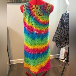Chelsea & Violet Vibrant Rainbow Tye Dyed Sleeveless Embroidered Eyelet Dress